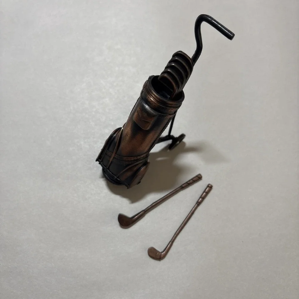 VTG Mini Pencil Sharpener Bronze Die Cast Metal Golf Bag Clubs /w Box EUC